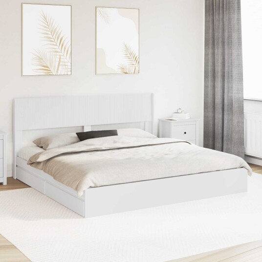 Sengramme med oppbevaring og hodegavl Hvit 180 x 200 cm