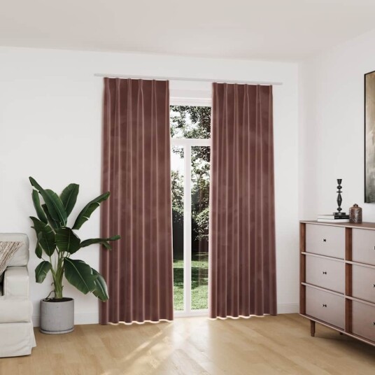 Vidaxl Lystette Gardiner Med Kroker 2 Stk Fløyel Antikk Rosa 140x225cm