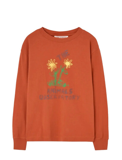 THE ANIMALS OBSERVATORY Flowers Red Dof Lonf Sleeve T-Shirt - Orange - 8 Y