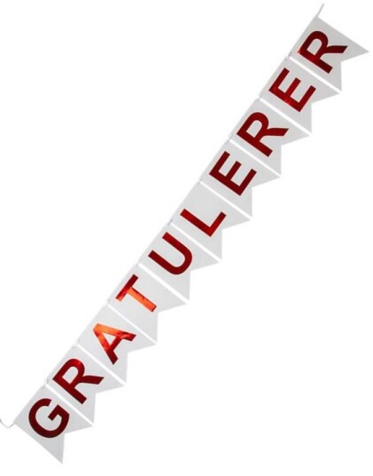 "Gratulerer" Flaggbanner med Skinnende Røde Bokstaver 3,6 meter