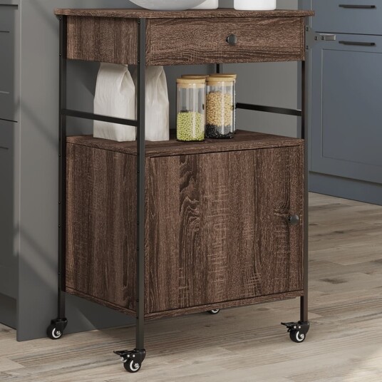 Kjøkkentralle brun eik 56x43x89,5 cm konstruert tre 842395 Kjøkkentralle brun eik 56x43x89,5 cm konstruert tre 842395