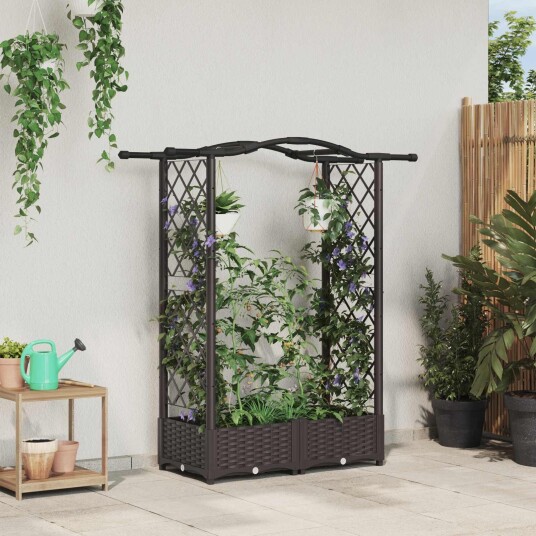 vidaXL Hevet Bed med Trellis og Tak Brun 124 x 40 x 123 cm PP