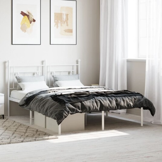 vidaXL Sengeramme i metall med hodegavl hvit 140x190 cm 8721012249219