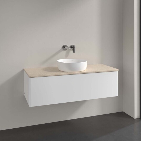 Villeroy & Boch Antao Servantskap med 1 skuff 120x50x36 cm u/lys Hvit Matt/Crème Villeroy & Boch Antao Servantskap med 1 skuff 120x50x36 cm u/lys Hvit Matt/Crème