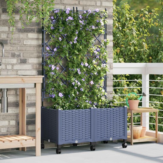 vidaXL Hageplanter med espalier og hjul 2 stk. Grå 80 x 40 x 149 cm PP