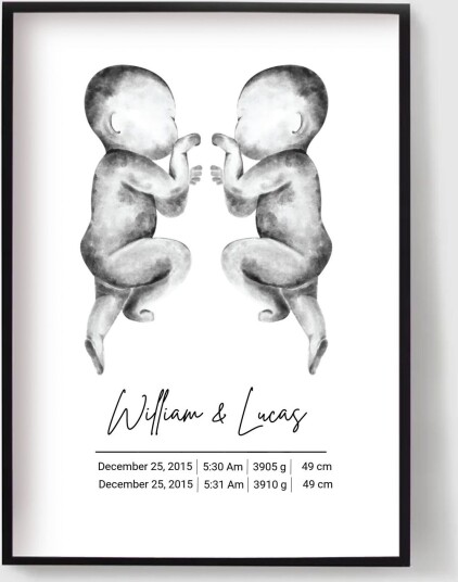 Personalisert Plakat Tvillingfødselsplakat Minimalistisk Design