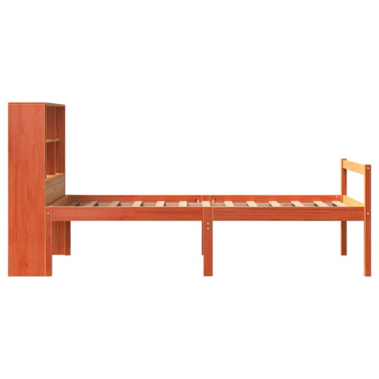 Seng med bokhylle uten madrass voksbrun 75x190 cm heltre 8721158608130