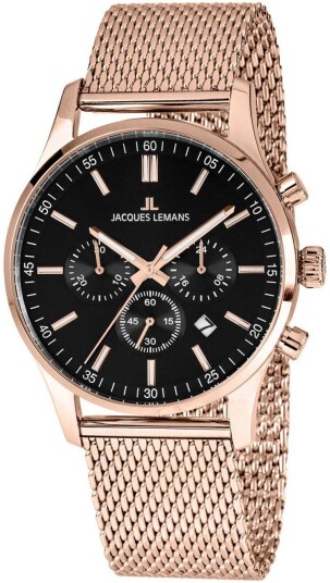 Jacques Lemans Herreklokke 1 2025I Sort/Rose gulltonet stål Ø42 mm