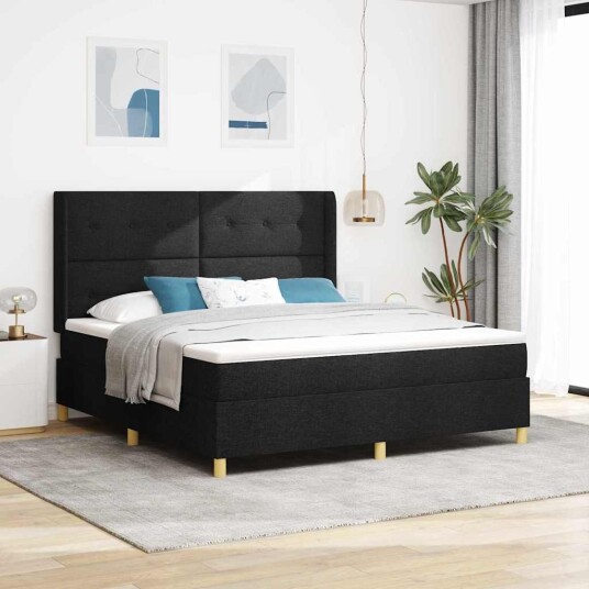  Box Spring Seng med Madrass Svart 180x200 cm Tøy