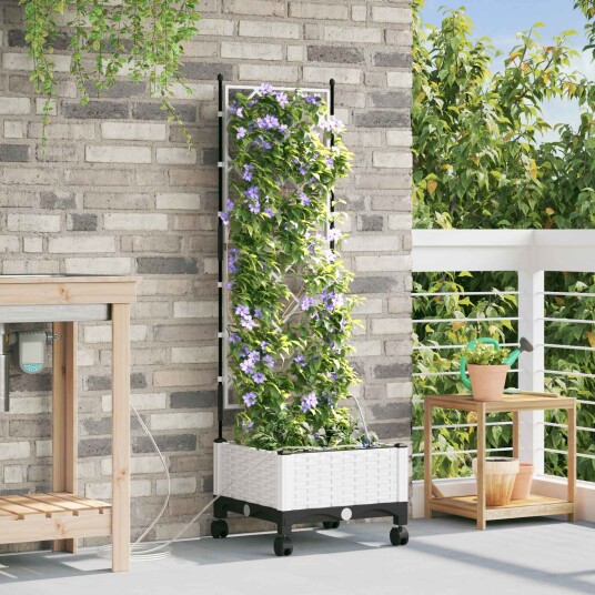 vidaXL Hageplantekasse med vanning og hjul Hvit 40 x 40 x 132 cm PP