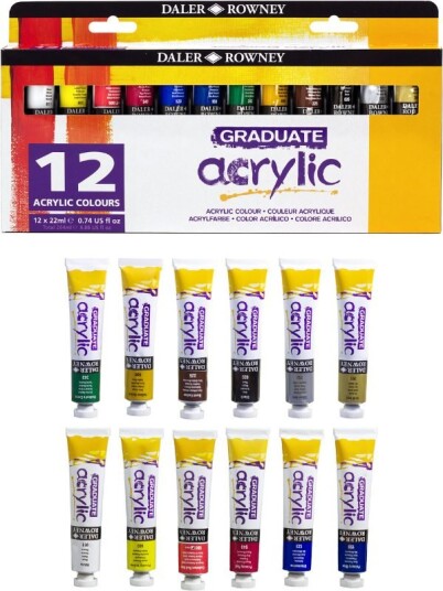 Daler Rowney Graduate akrylmaling i tube 12 farger Daler Rowney Graduate akrylmaling i tube 12 farger