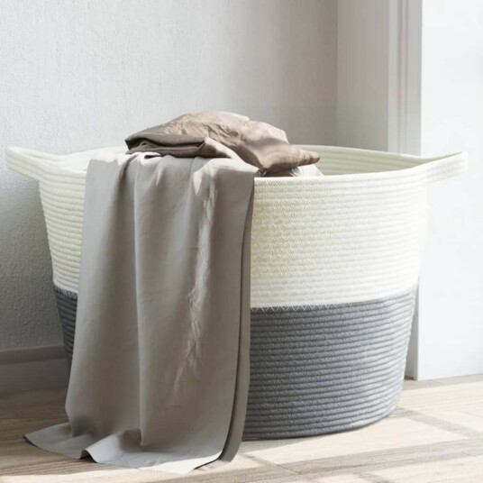  Skittentøyskurv grå og hvit Ø60x36 cm bomull 8721012086890