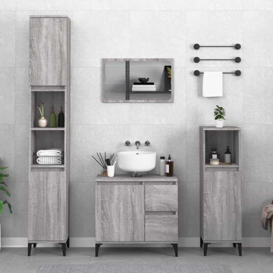 vidaXL Baderomsskap grå sonoma eik 30x30x100 cm konstruert tre