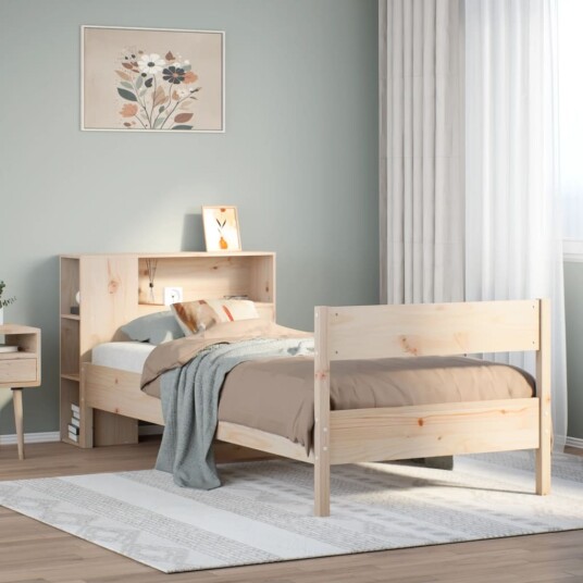  Seng med bokhylle uten madrass 75x190 cm heltre furu 3322972