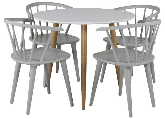 Venture Design Polar & Bobby spisegruppe Hvit/grå 4 st stoler & bord 90 cm