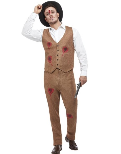 Komplett Clyde Zombie Gangster Kostyme med Hatt Strl M