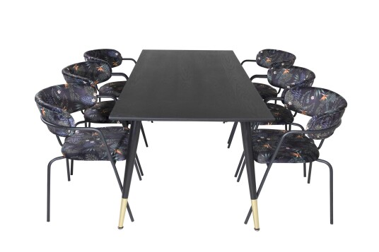 Venture Design Dipp & Arrow spisegruppe Svart/flerfarget 6 st stoler & bord 180 x 90 cm