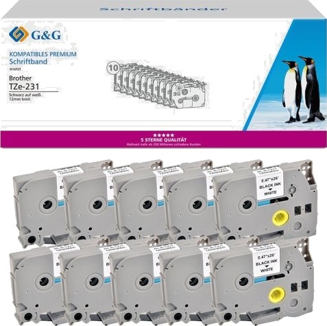 G&Amp G 20100 Svart På Hvitt Kontinuerlig Etikett Tze Grå Brother Brother Ptouch 1010 Brother Ptouch 1280 Brother Ptouch 1750 Brother Ptouch 18R Brother Ptouch...