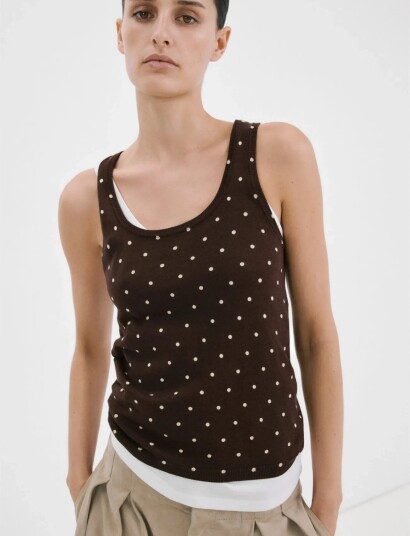 Mango Polka Dot Knitted Top Brown M