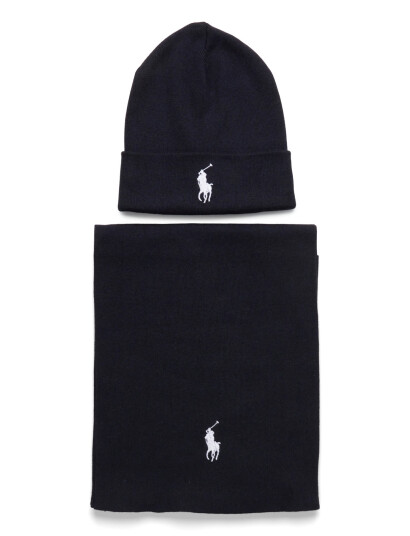 Polo Ralph Lauren Rib-Knit Cotton Beanie & Scarf Gift Set - Navy - ONE SIZE