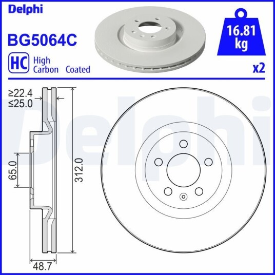 Bremseskive DELPHI BG5064C Bremseskive DELPHI BG5064C