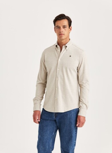 Morris Stockholm CAMDEN PIQUÉ SKJORTE KHAKI Beige S