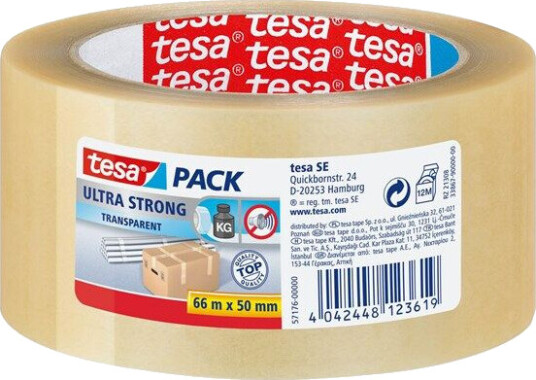 6 stk Tesa emballasjetape, klar, sterk, 50 mm, 66 meter