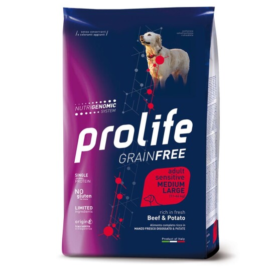 Prolife Grain Free Adult Sensitive Medium/Large Oksekjøtt & Poteter 10 kg