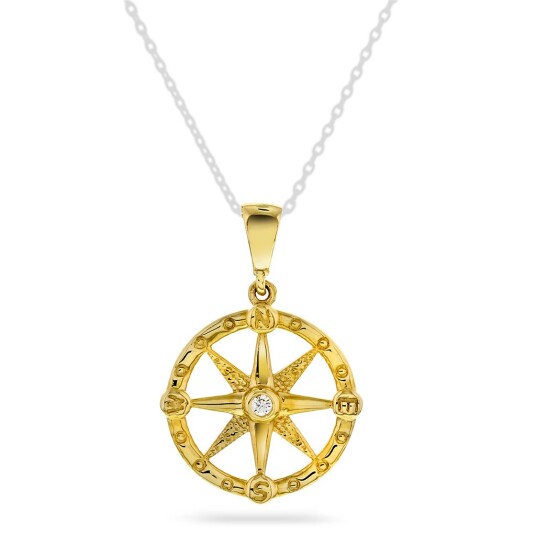 Pan Jewelry Anheng i 585 gult gull med zirkonia og kompass Pan Jewelry Anheng i 585 gult gull med zirkonia og kompass
