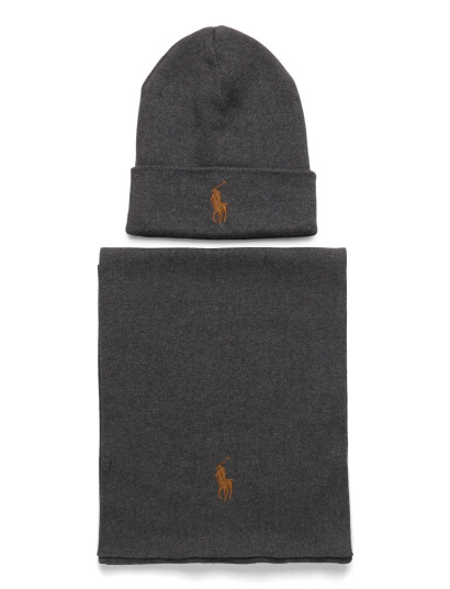Polo Ralph Lauren Rib-Knit Cotton Beanie & Scarf Gift Set - Grey - ONE SIZE