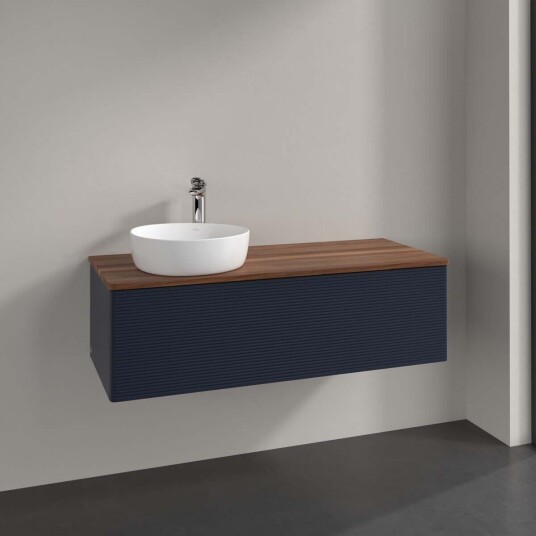 Villeroy & Boch Antao Servantskap med 1 skuff 120x50x36 cm m/lys Blå Matt/Valnøtt