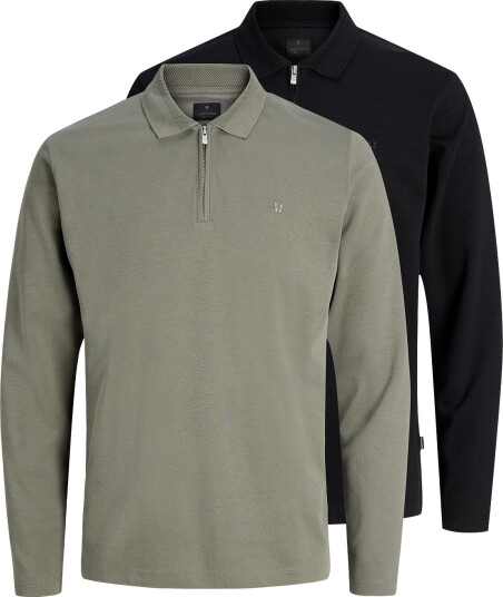 Jack & Jones Jprblaethan Ls Zip Polo 2Pk Mp BLACK XL