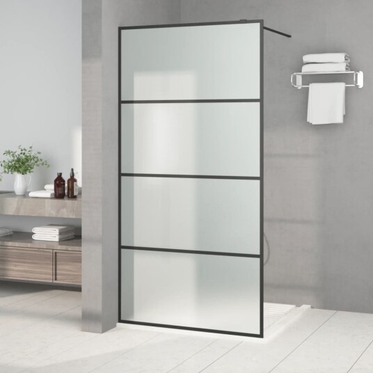 Dusjvegg svart 100x195 cm frostet ESG-glass
