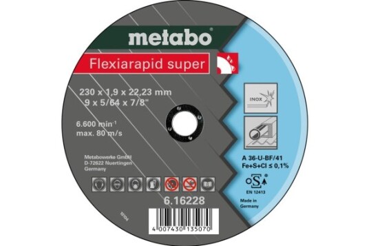Metabo 616228000, Kutteskive, Rustfritt Stål, Metabo, 2,22 Cm, 23 Cm, 1,9 Mm Metabo 616228000, Kutteskive, Rustfritt Stål, Metabo, 2,22 Cm, 23 Cm, 1,9 Mm