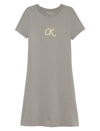 Calvin Klein Metallic Print Ls A-Aline Dress Grey 152