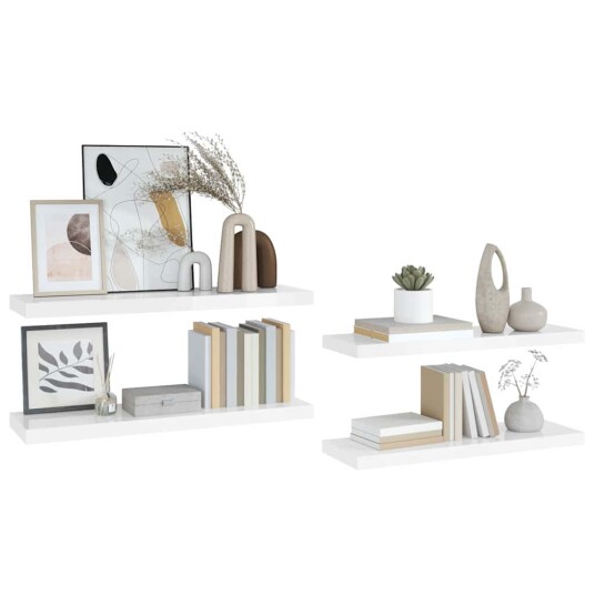 vidaXL Flytende vegghyller 4 stk h?yglans hvit 80x23,5x3,8 cm MDF vidaXL Flytende vegghyller 4 stk h?yglans hvit 80x23,5x3,8 cm MDF