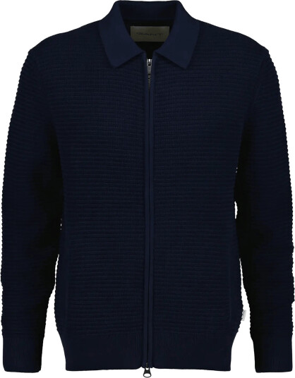 Gant Textured Zip Polo Cardigan Navy S