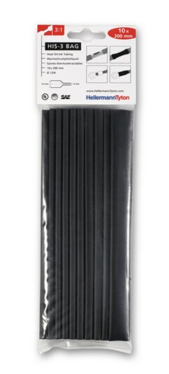 Hellermann Tyton HIS 3 Bag Krympeslange 200 mm 3:1 10 pakning 3/1 mm Installasjonsmaterial