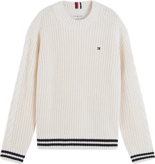 Tommy Hilfiger Placed Sleeve Cable Sweater   Cream   164