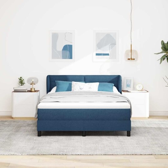 Box Spring seng med madrass blå 140x190 cm stoff