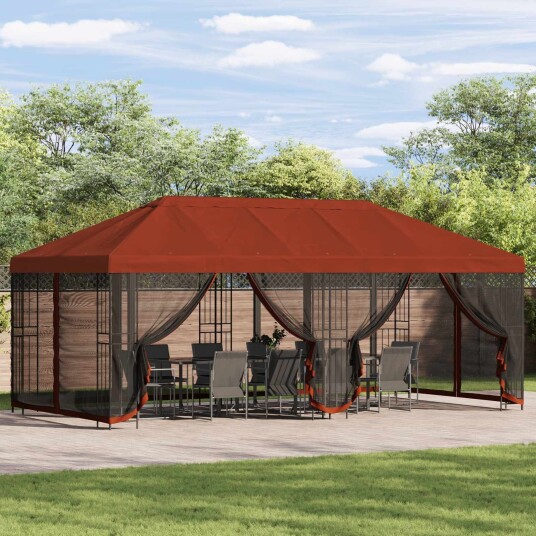 vidaXL Paviljong med sidevegger 6 x 3 m Terrakotta Polyester og stål