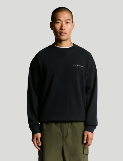 Lyle & Scott Script Brushback Crew Neck Sweatshirt - Navy - XS