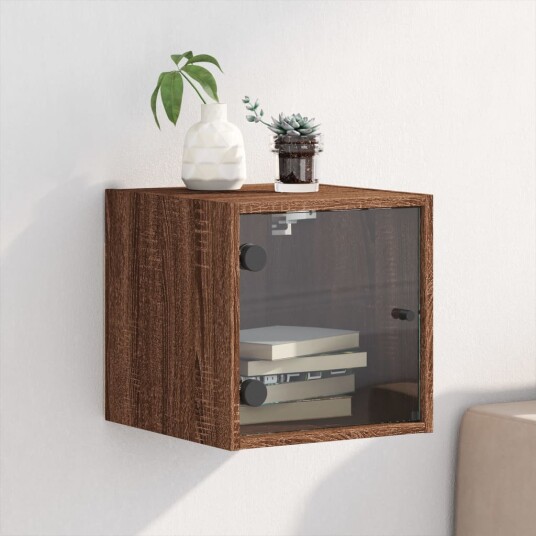  Nattskap med glassdører brun eik 35x37x35 cm 8721012214248