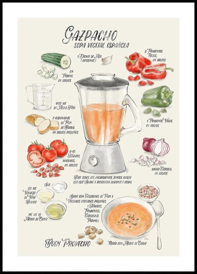 Gazpacho illustrated recipe in Spanish Plakat Plakat / 70x100cm
