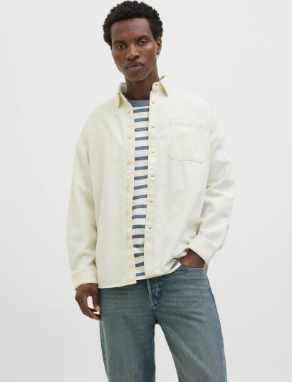 Jack & Jones Jorsantorini Denim Shirt Ls Sn - Cream - S Jack & Jones Jorsantorini Denim Shirt Ls Sn - Cream - S