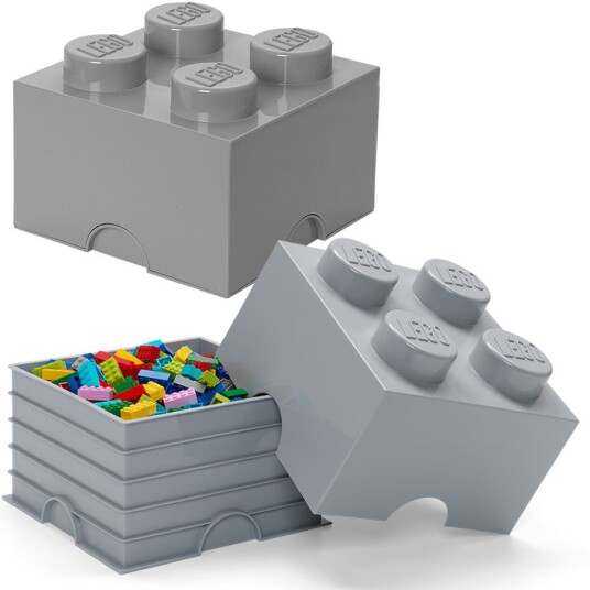 LEGO Storage Brick 4 oppbevaringsboks med lokk 25 x 25 cm medium stone grey design collection LEGO Storage Brick 4 oppbevaringsboks med lokk 25 x 25 cm medium stone grey design collection
