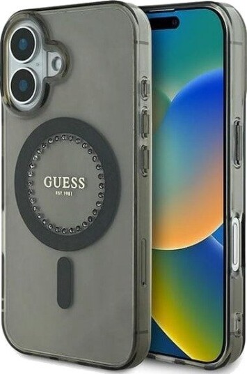 GUESS IML Rhinestones MagSafe Case for iPhone 16 Plus - Black