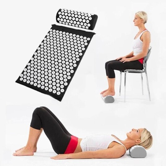 Akupressurmatte og putesett, massasjepute med pigger for stresslindring, svart