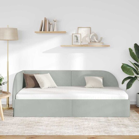 Hjørnesengramme med hodegjerde Lysegrå 80 cm x 200 cm Fløyel