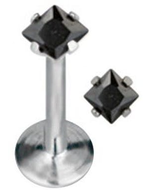 Aab Labrett Piercing med Firkantet Svart Sten Strl 1.2 x 10 mm